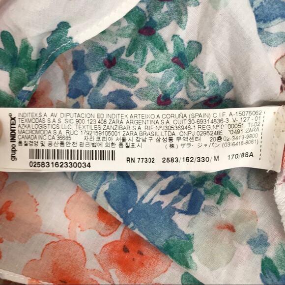 Zara Floral Tie Front Blouse Long Sleeve Button Down Multi Color Womens Sz Med - Picture 7 of 8